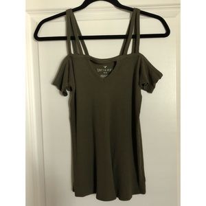 American Eagle Cold Shoulder Army Green Top